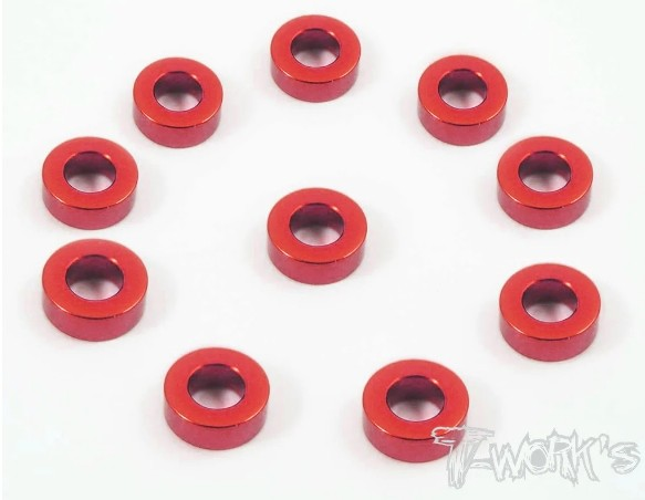 T-Works - Alu 3 x 5.7 x 2.0mm Bore Washer -ROT- (10 Stück)