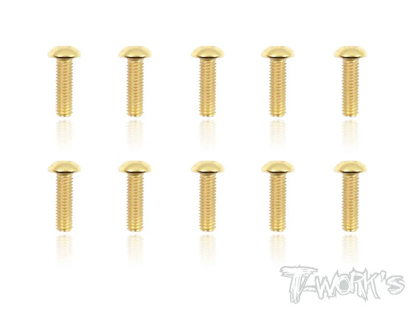 T-Works - 3 x 10mm Gold Plated Stahl Rundkopf Schraube Innensechskant (10)