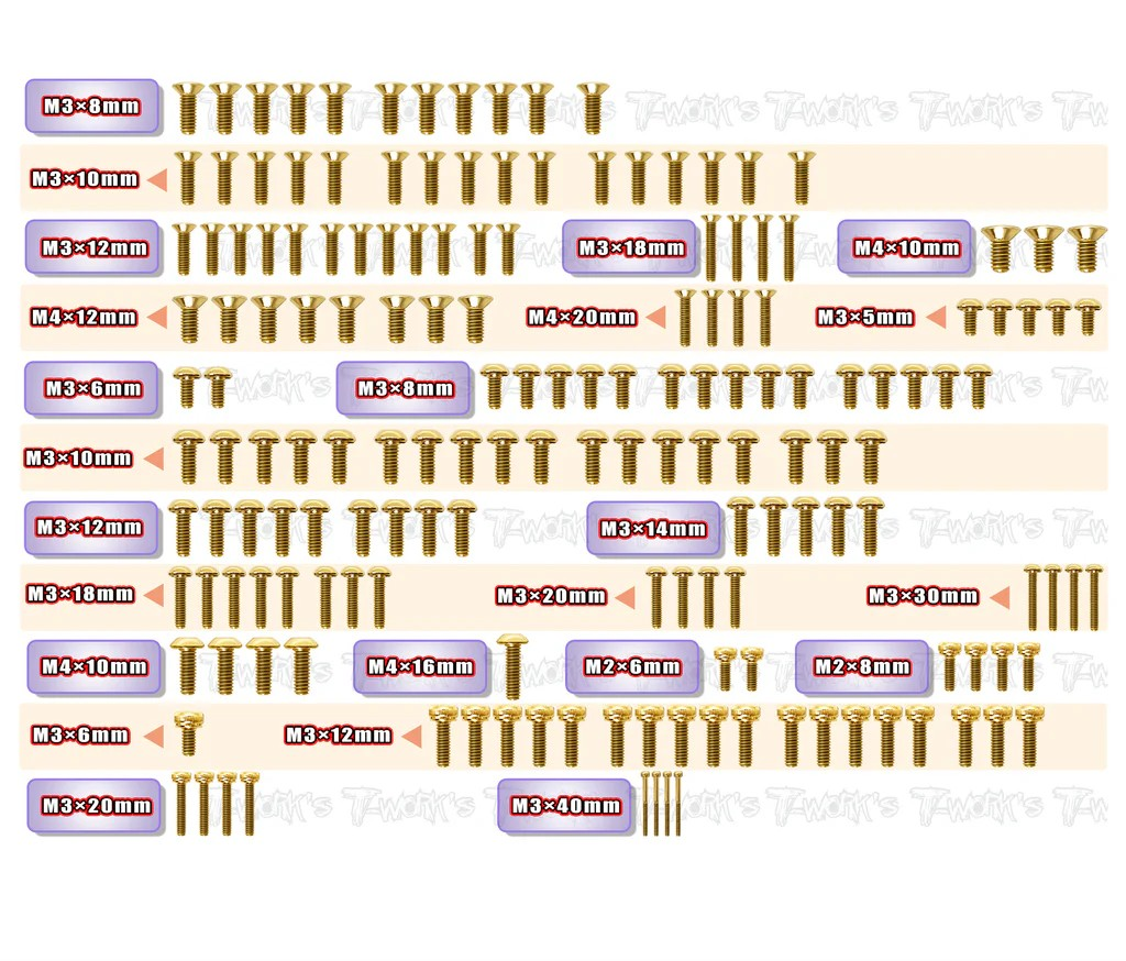 T-Works - Gold Plated Steel Screw Set 166pcs - for X5B