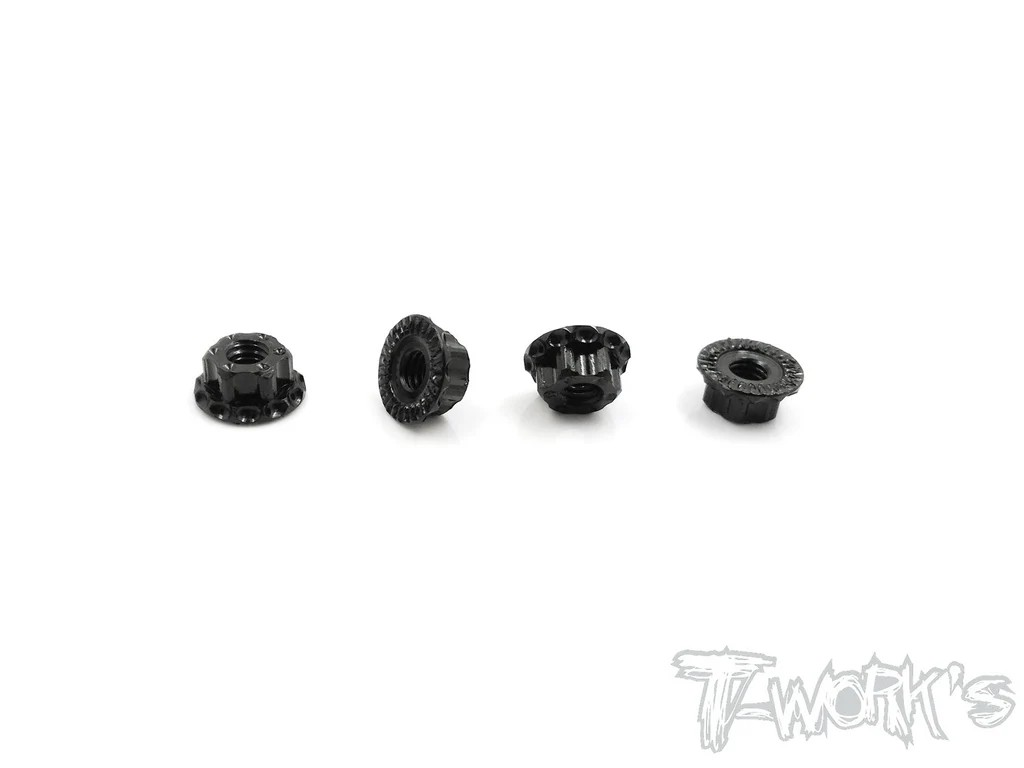 T-Works - M4 Alu Radmuttern - geriffelt - SCHWARZ (4 Stück)