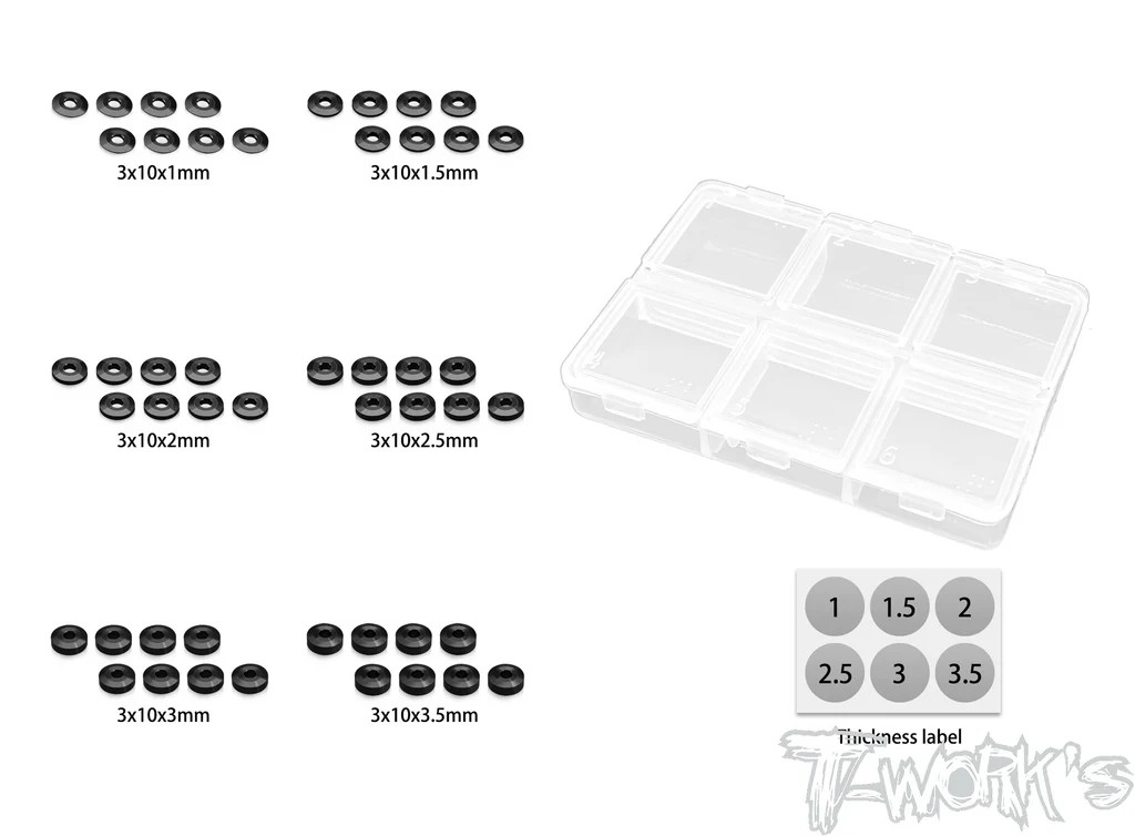 T-Works - Alu Shims - 3x10mm - 1.0-3.5mm (6x 8 Stück)