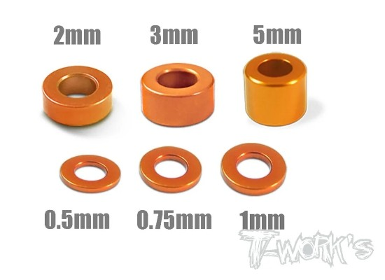 T-Works - T-Works - Alu 3 x 5.7mm Bore Washer Set -ORANGE- (24 Stück)