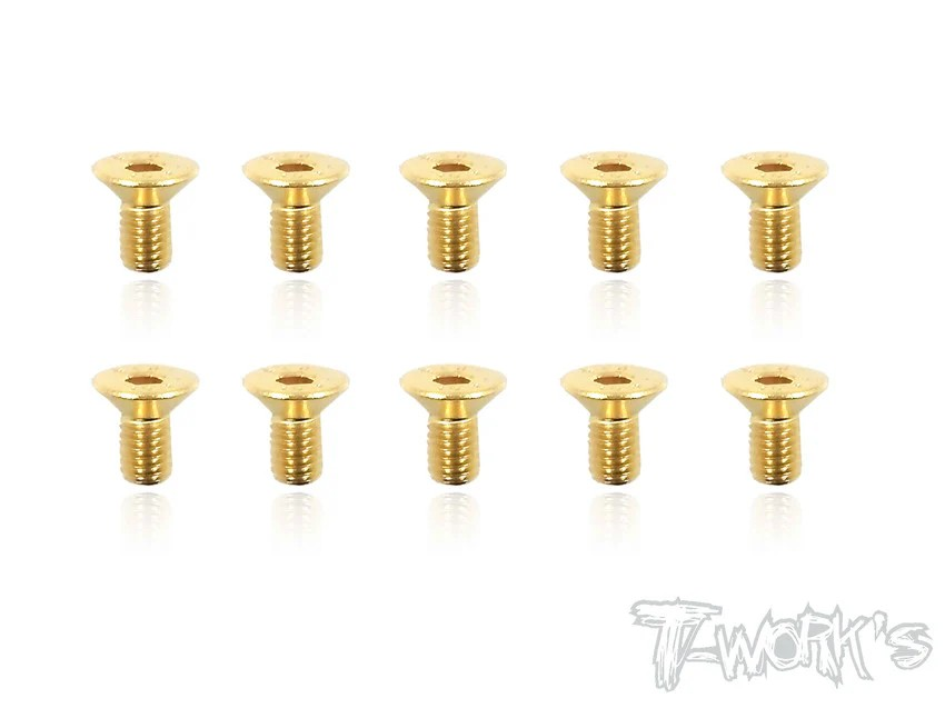 T-Works - 3.0 x 6.0mm Gold Plated Stahl Senkkopf Schraube Innensechskant (10)