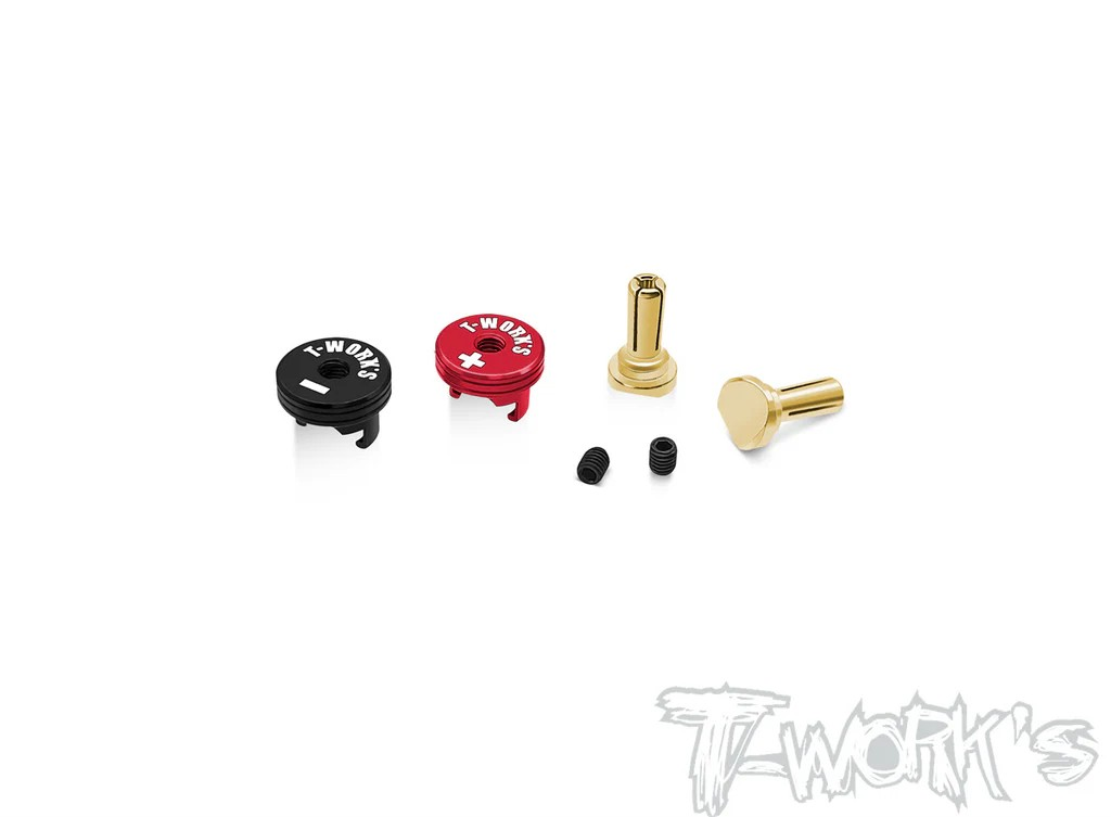 T-Works - 4mm Goldstecker mit Alu Griffstücken (- schwarz / + rot) (2 Stück)