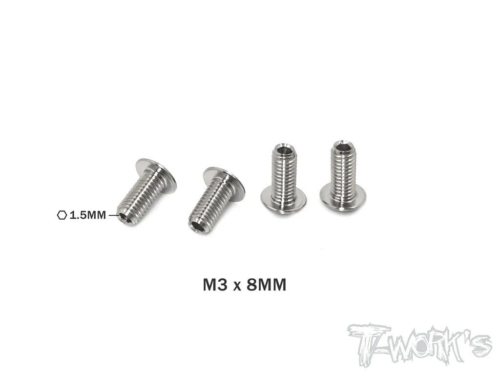 T-Works - 64 Titan Madenschrauben zur Ausfederwegsbegrenzung - M3x8mm (4 Stück)
