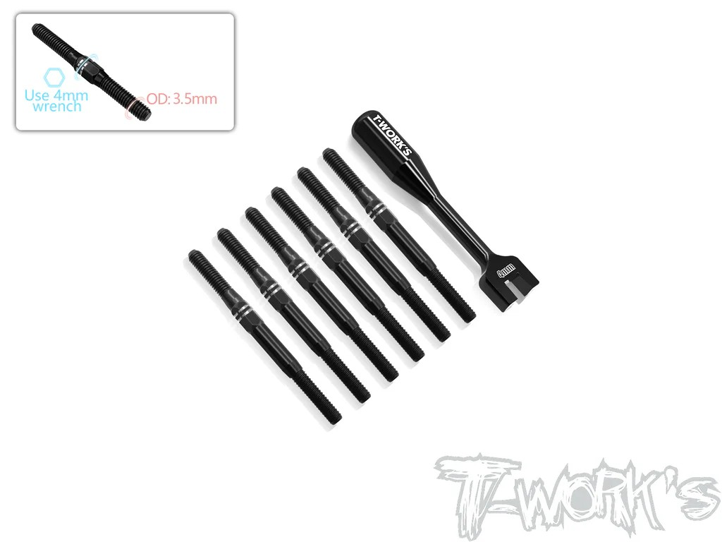 T-Works - 64 Titan Schwarz Coated Gewinde-/Spurstangen Set - für Asso RC10 B7/B7D