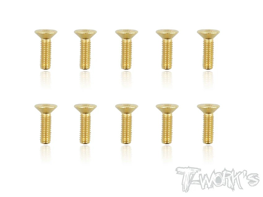 T-Works - 3.0 x 10mm Gold Plated Stahl Senkkopf Schraube Innensechskant (10)