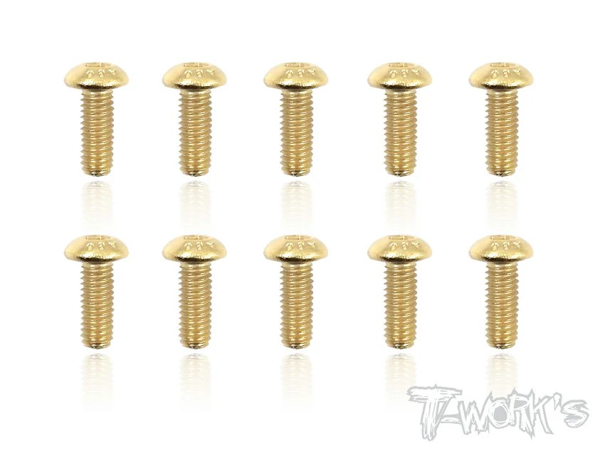 T-Works - 3 x 8mm Gold Plated Stahl Rundkopf Schraube Innensechskant (10)