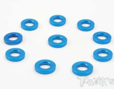 T-Works - Alu 3 x 5.7 x 1,0mm Bore Washer -Tamiya BLAU- (10 Stück)