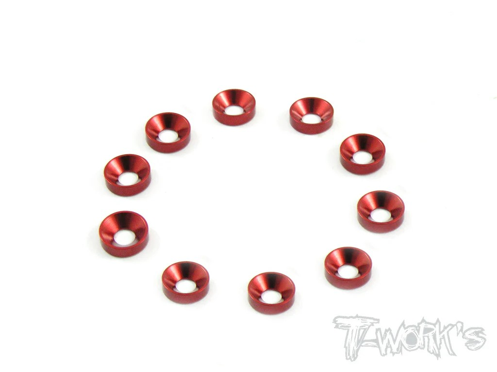 T-Works - Alu Unterlegschreibe für M3 Senkkopfschraube (Rot) (10 Stück)