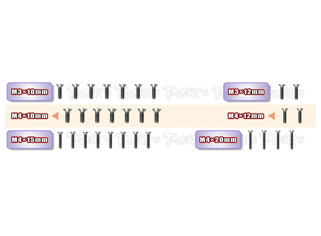 T-Works - 64 Titan Schraubenset für Unterseite - für Mugen MBX8R (30 Stück)