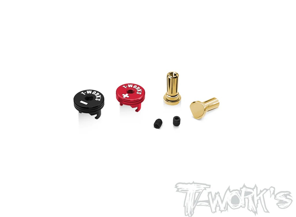 T-Works - 5mm Goldstecker mit Alu Griffstücken (- schwarz / + rot) (2 Stück)