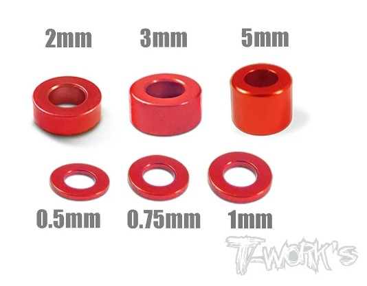 T-Works - Alu 3 x 5.7mm Bore Washer Set -ROT- (24 Stück)