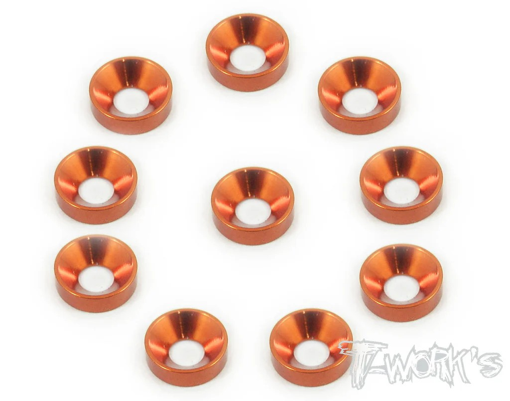 T-Works - Alu Unterlegschreibe für M3 Senkkopfschraube (Orange) (10 Stück)