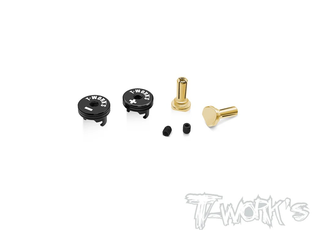 T-Works - 4mm Goldstecker mit Alu Griffstücken (- schwarz / + schwarz) (2 Stück)
