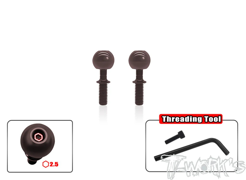 T-Works - Steel Pillow Ball Anti-Clockwise Shaft - für MUGEN MBX8R (2 Stück)