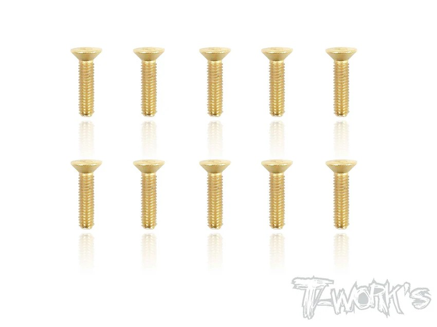 T-Works - 3.0 x 12mm Gold Plated Stahl Senkkopf Schraube Innensechskant (10)