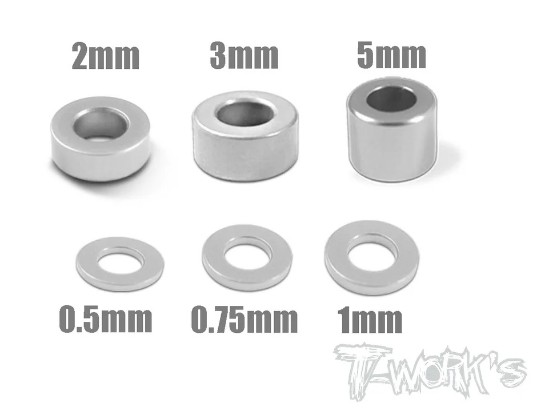 T-Works - Alu 3 x 5.7mm Bore Washer Set -SILBER- (24 Stück)
