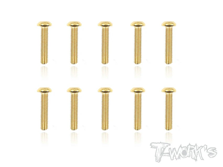 T-Works - 3 x 14mm Gold Plated Stahl Rundkopf Schraube Innensechskant (10)