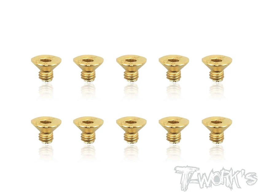 T-Works - 3.0 x 4.0mm Gold Plated Stahl Senkkopf Schraube Innensechskant (10)
