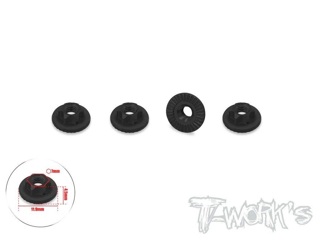T-Works - Alu Muttern 7mm Sechskant - geriffelt - ultra light weight - 11.9mm Fläche - Schwarz (4pcs)