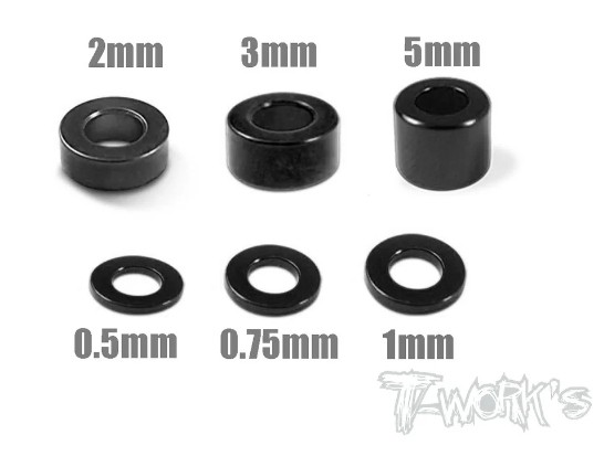 T-Works - Alu 3 x 5.7mm Bore Washer Set -SCHWARZ- (24 Stück)