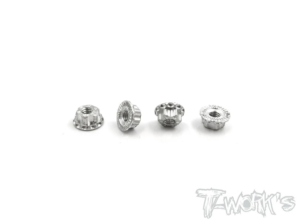 T-Works - M4 Alu Radmuttern - geriffelt - SILBER (4 Stück)