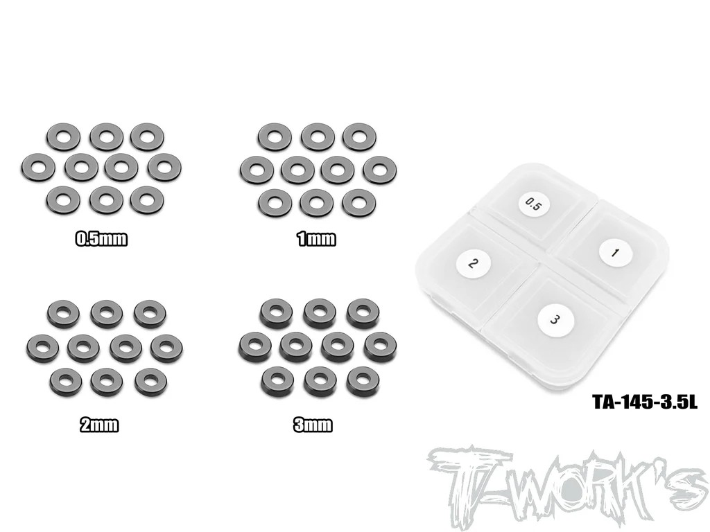 T-Works - POM 3.5 x 9mm Bore Washer Set 0.5,1,2,3mm - Each 10pcs