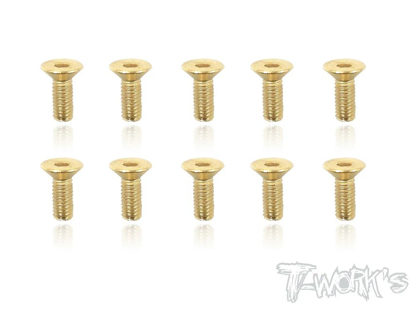 T-Works - 3.0 x 8.0mm Gold Plated Stahl Senkkopf Schraube Innensechskant (10)