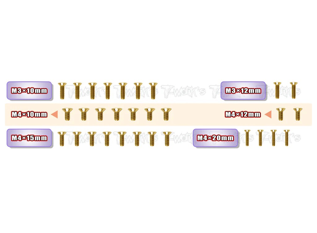 T-Works - Schraubenset für Unterseite (Gold) - für Mugen MBX8R (30 Stück)