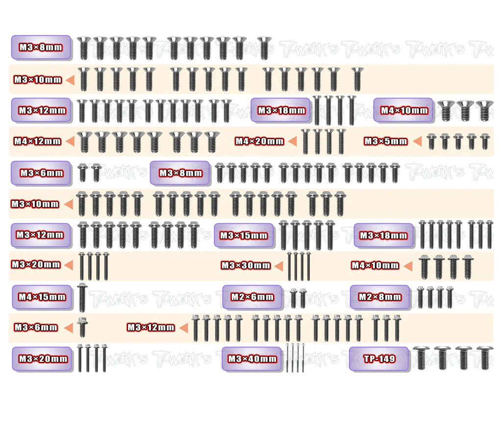 T-Works - 64 Titanium Screw set (UFO Head) 170pcs - for X5B