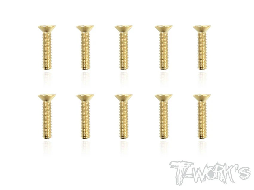 T-Works - 3.0 x 14mm Gold Plated Stahl Senkkopf Schraube Innensechskant (10)