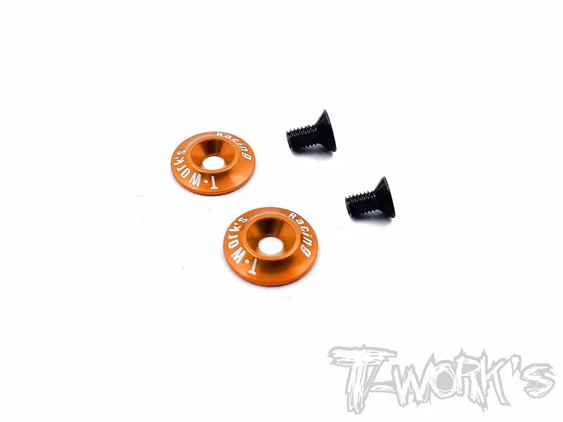 T-Works - Alu 1/10 Heckflügel Unterlegscheiben V2 - Orange (2 Stück)