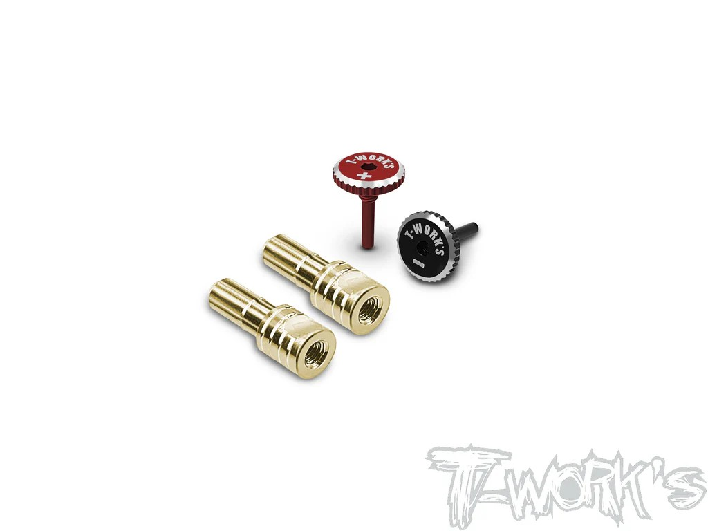 T-Works - 4mm Goldstecker mit Alum. Quick Lock Griffstücken (- schwarz / + rot) (2 Stück)